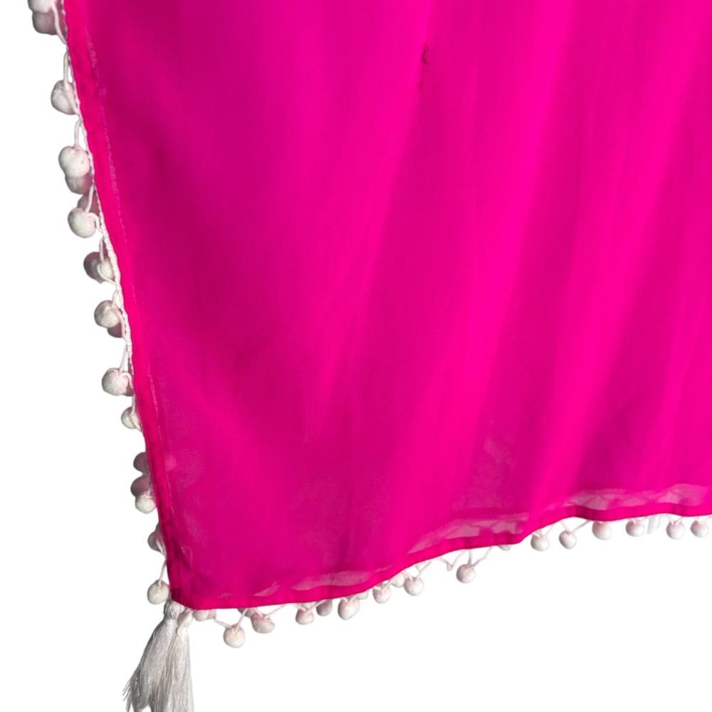 CLUB Z COLLECTION Hot Pink Sheer Kaftan/Swim Cover Up w/ Poms --Flaw - Picture 11 of 12